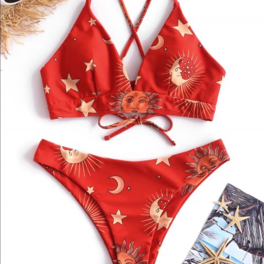 New! Zaful Orange Sun and Moon Bikini